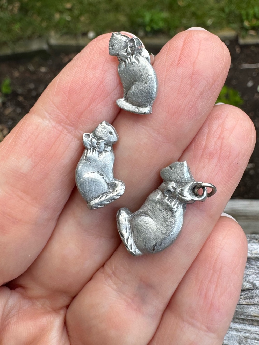 Vintage Silver-Tone Pewter Cat Earrings and Pendant Set
